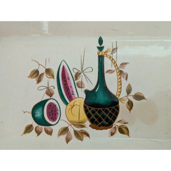 Vintage Lipper Mann Hand-Painted Rectangular Ceramic Dish Fruit & Leaf Design Pl - Picture 2 of 7